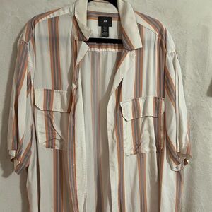 H&M White Shirt Jacket with Orange & Blue Stripes